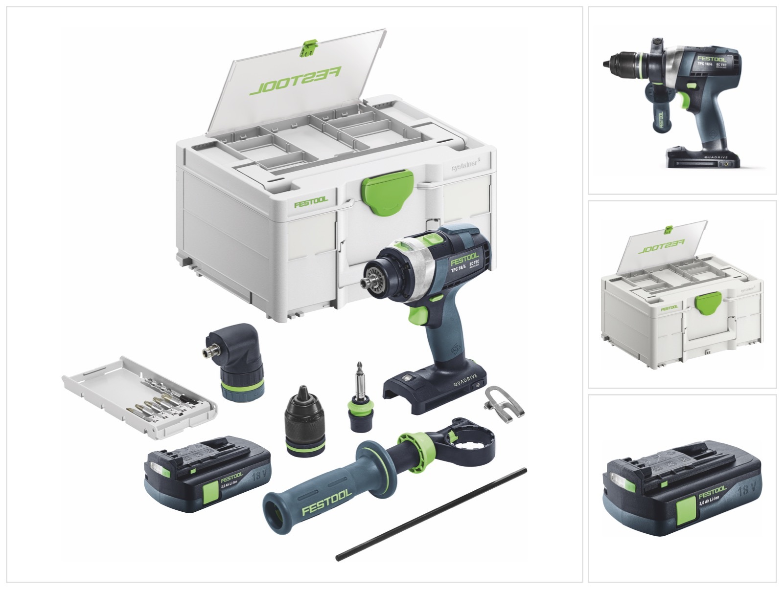 Festool TPC 18/4 I-Basic-Set akumulátorová príklepová vŕtačka 18 V 75 Nm bez kefiek + 1x akumulátor 3,0 Ah + systainer - bez nabíjačky