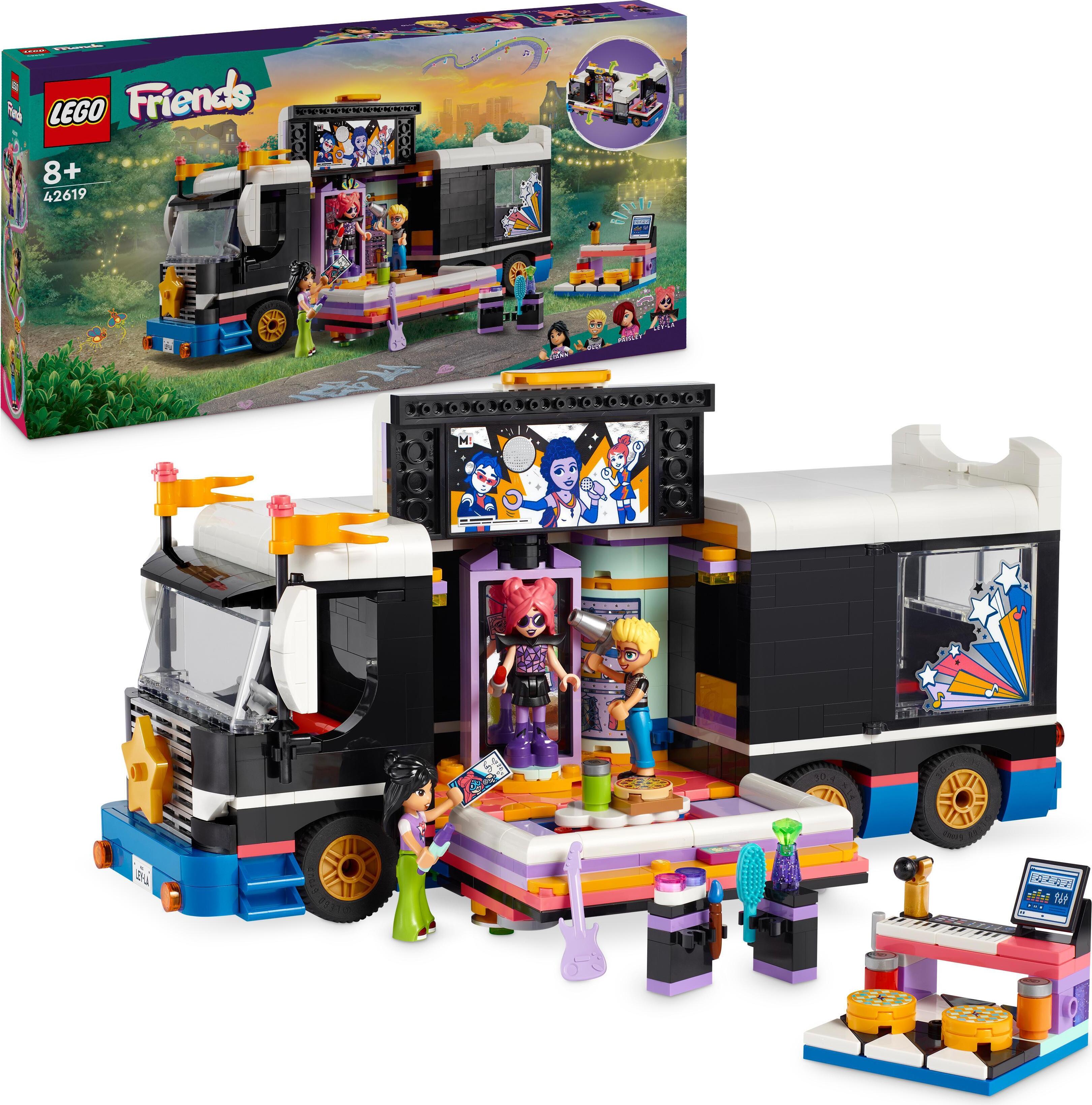 LEGO Friends Popstar-Tourbus, Musik-Set mit LKW-Spielzeug und 4 Figuren, fördert die sozial-emotionale Entwicklung, Geschenk zum Geburtstag für Mädchen und Jungen ab 8 Jahren 42619