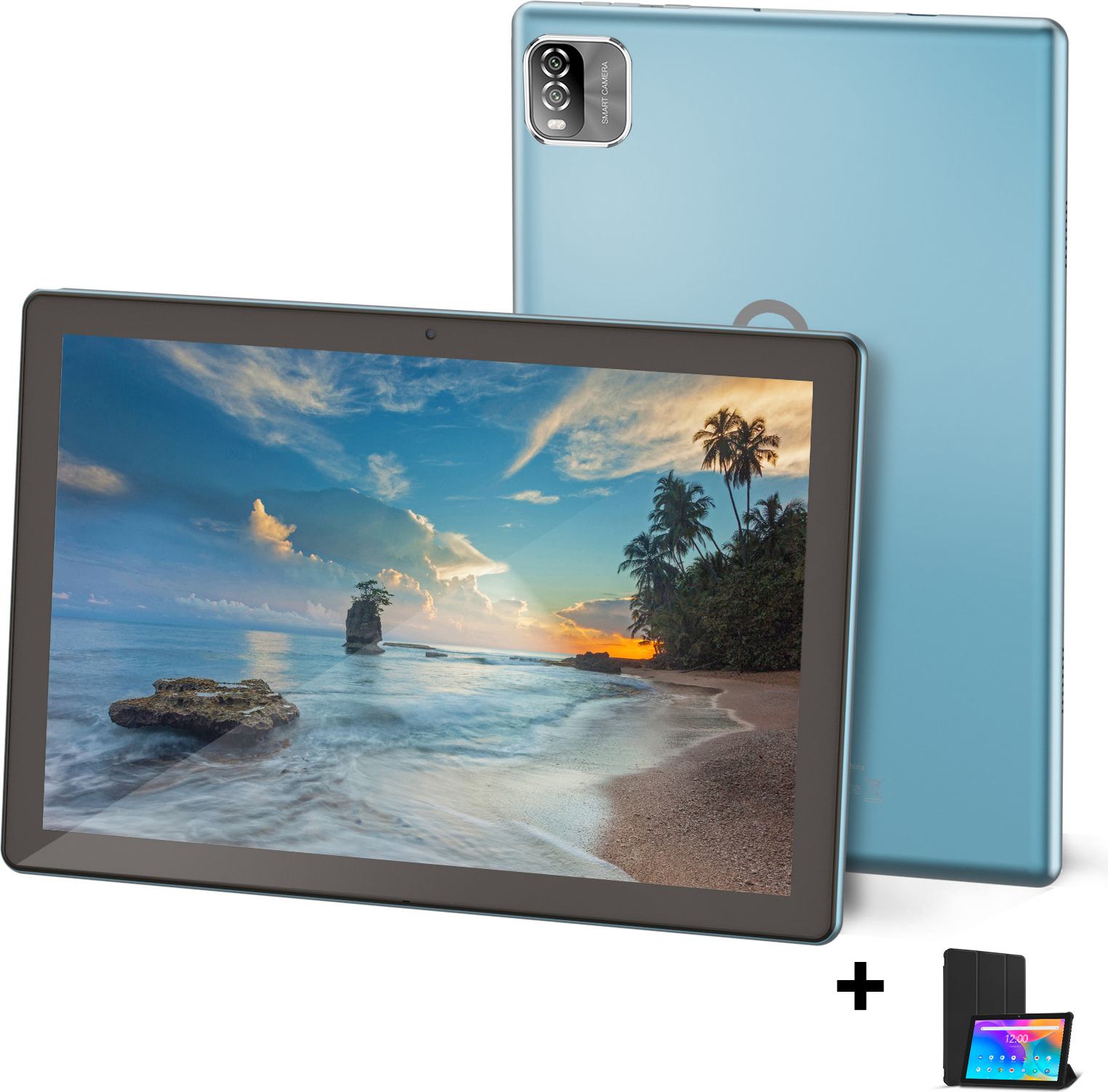 Tablette tactile Pritom 10 pouces 4 Go + 4 Go Boost/64 Go avec étui 6 000 mAh Wi-Fi 6 Android 15 Gris
