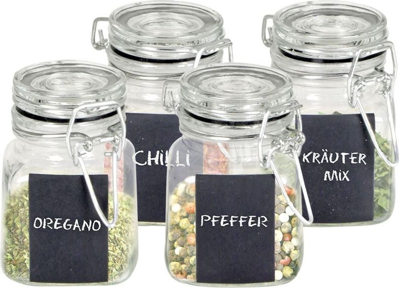 Buri 4er-Set Gewürzgläser mit Tafelfeld Vorratsdose Teedose Drahtbügelgläser Behälter