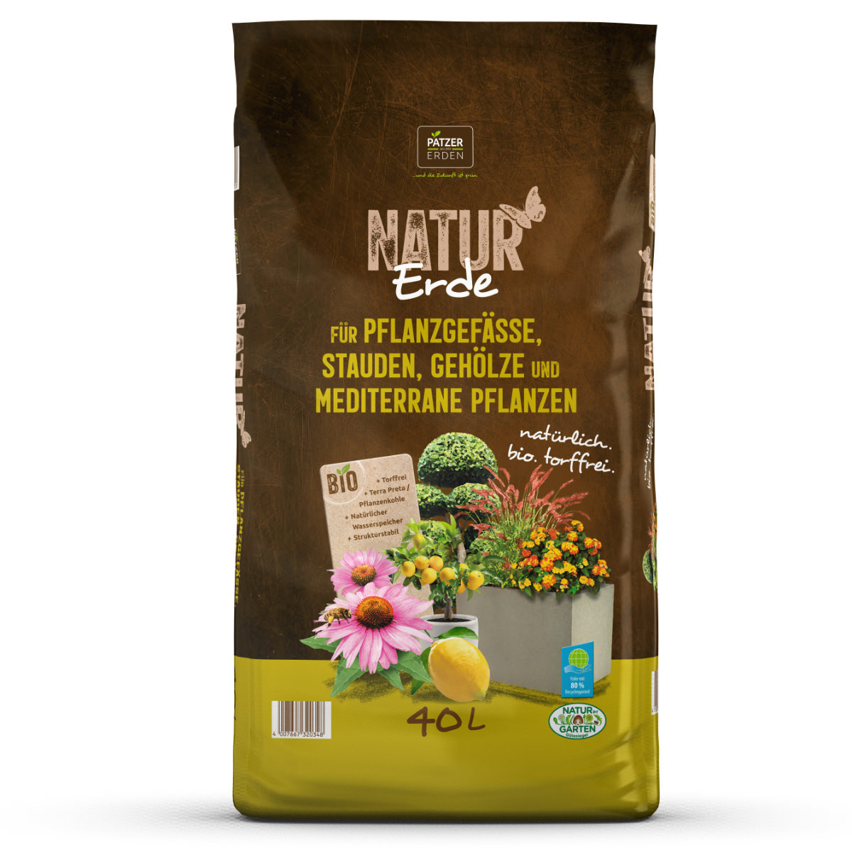 Patzer Erden PATZER NATUR Erde für Pflanzgefäße Stauden Gehölze torffrei - 40 Liter 320348