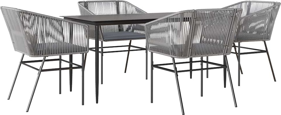 vidaXL 5-dielny záhradný jedálenský set s vankúšmi sivý polyratan sklo