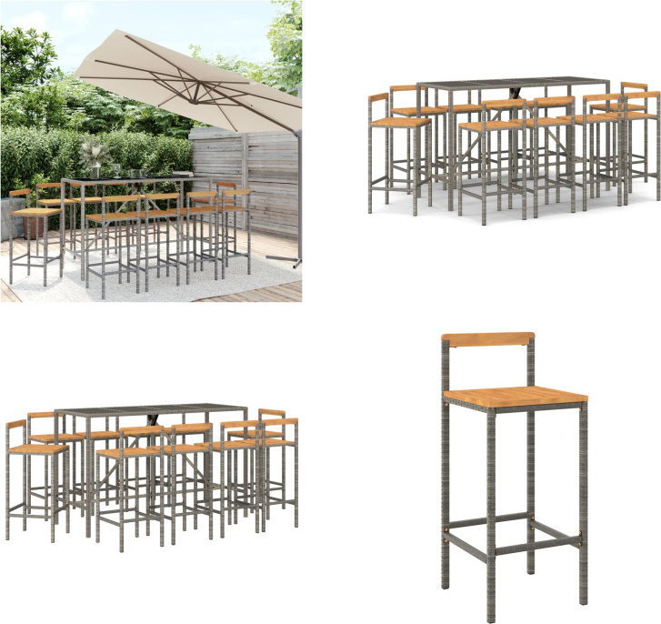 vidaXL 11-dielny záhradný barový set sivý polyratan a masívne drevo akácie - Záhradný barový set - Záhradné barové sety - Záhradný barový set - Záhradný bar