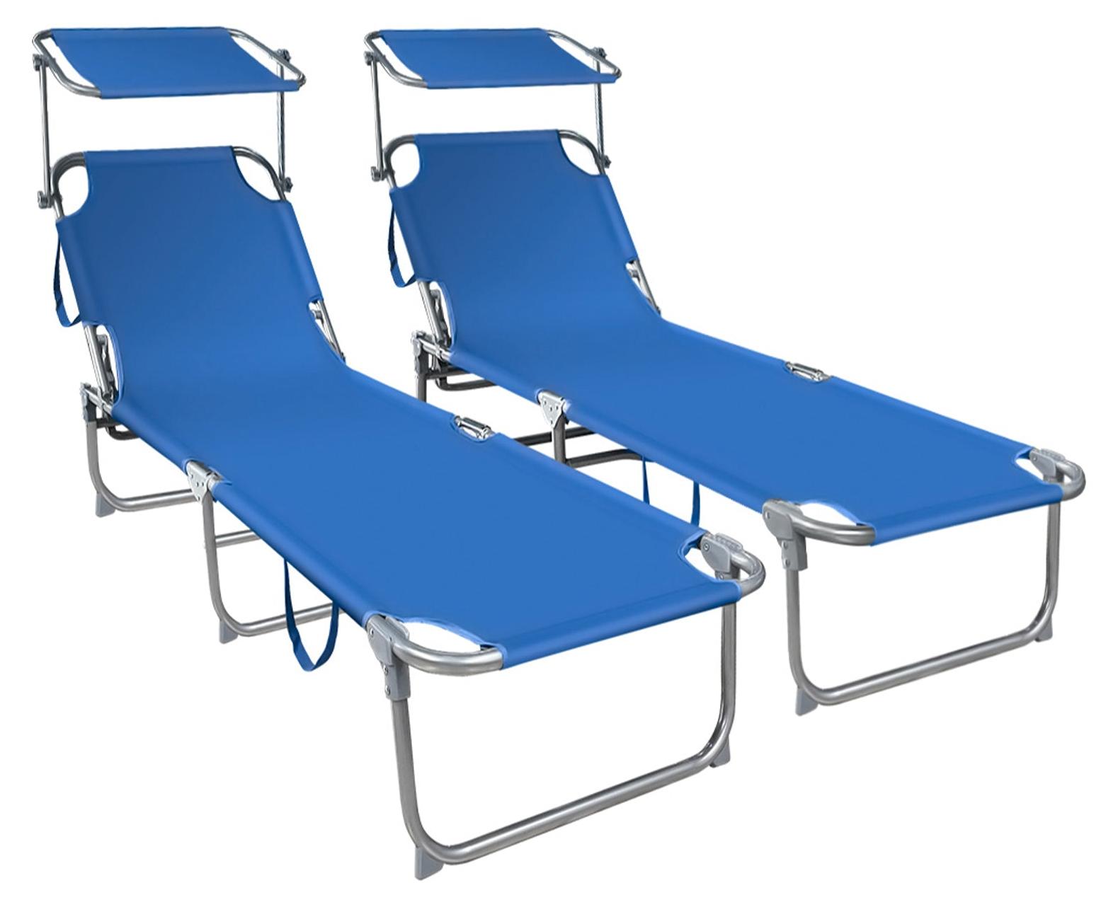 VOUNOT® 2er Set Sonnenliege mit Dach, 190 x 58 x 27 cm Blau