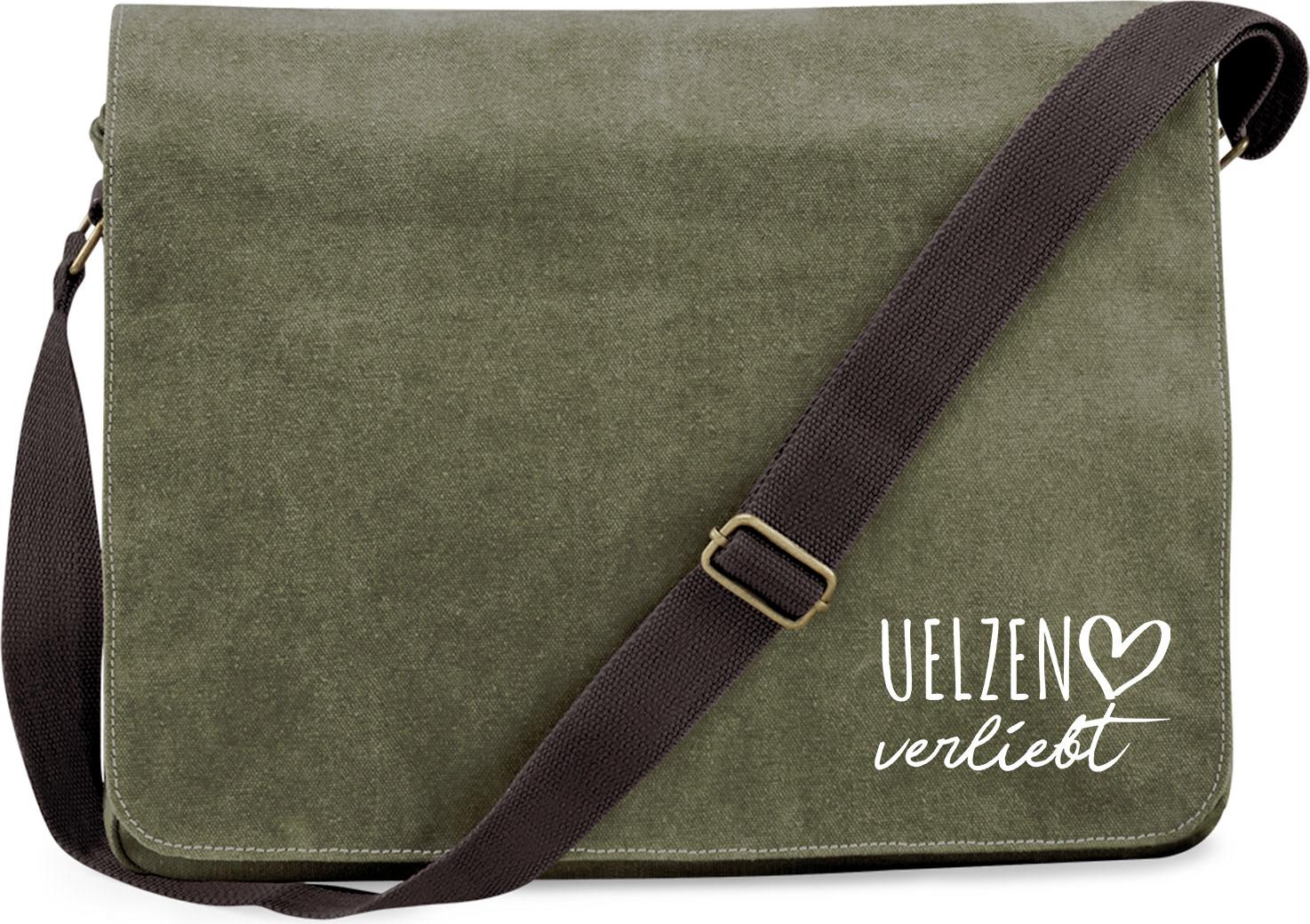 Hellweg Druckerei Huuraa Schultertasche Uelzen verliebt Geschenk 14 Liter Military Green Canvas Uelzen Mitbringsel 5427CUT-VMIL