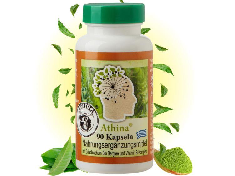 ATHEN Athina® Griechische Eisenkraut Bergtee Kapseln 90 Stück I Athina® Griechisches Eisenkraut, griechischer Bergtee + Vitamin B Komplex pro Kapsel Athina254858