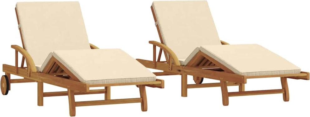 Sonnenliege 2 pcs Beige 200 x 67 x 84cm Massivholz Akazie