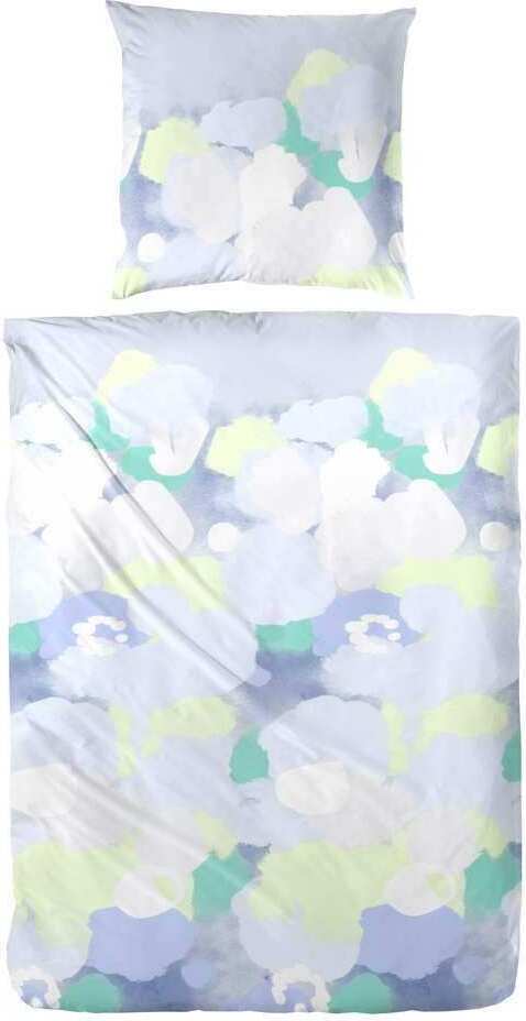 Hahn Textilien Hahn Satin Bettwäsche Baumwoll Farbtupfer Hellblau Weiß Lila 100% Baumwolle Reißverschluss Bettbezug Kissenbezug Bettgarnitur 135x200 cm 243164-035