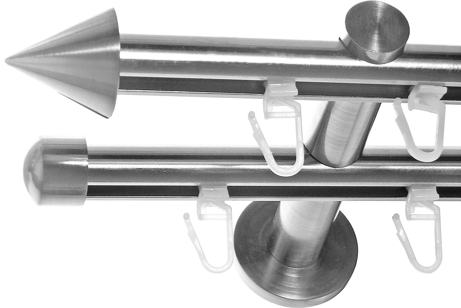 BASIT® Innenlauf Gardinenstange Edelstahl Look 16mm Wandträger 2-läufig modern Spitze H80 E29 E17 AT1894002
