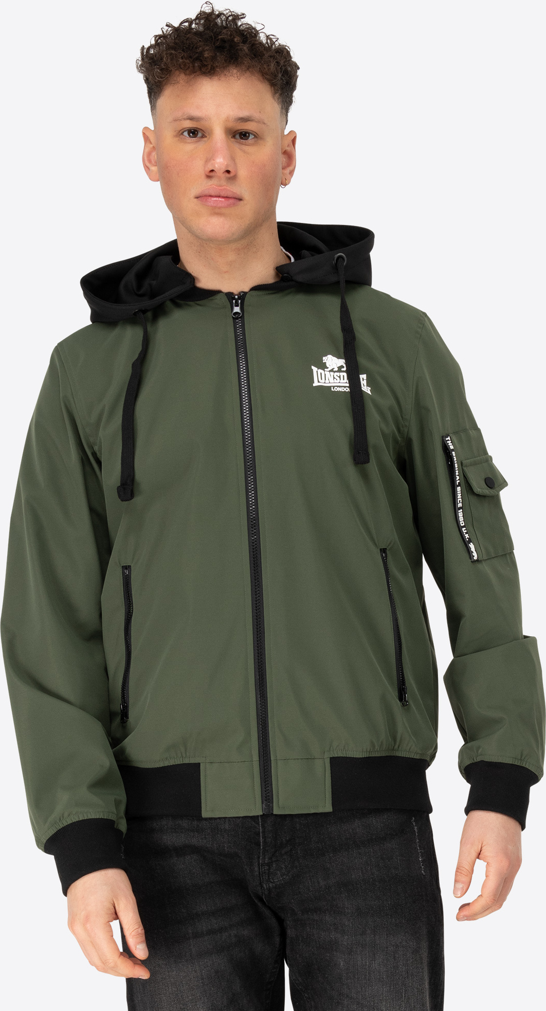 Herren Jacke mit Kapuze schmale Passform SHALFORD Olive/Black/White 3XL Lonsdale 117717