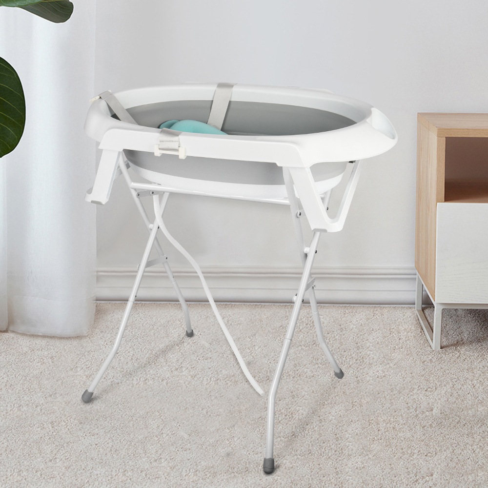 Belfoyer 2in 1 Babybadewanne mit Gestell 80cm,Baby Badewanne Faltbar mit Badematte für Baby 0-12 Jahre,Neugeborene Babybadewanne 80x47x84.5cm Grau 350300