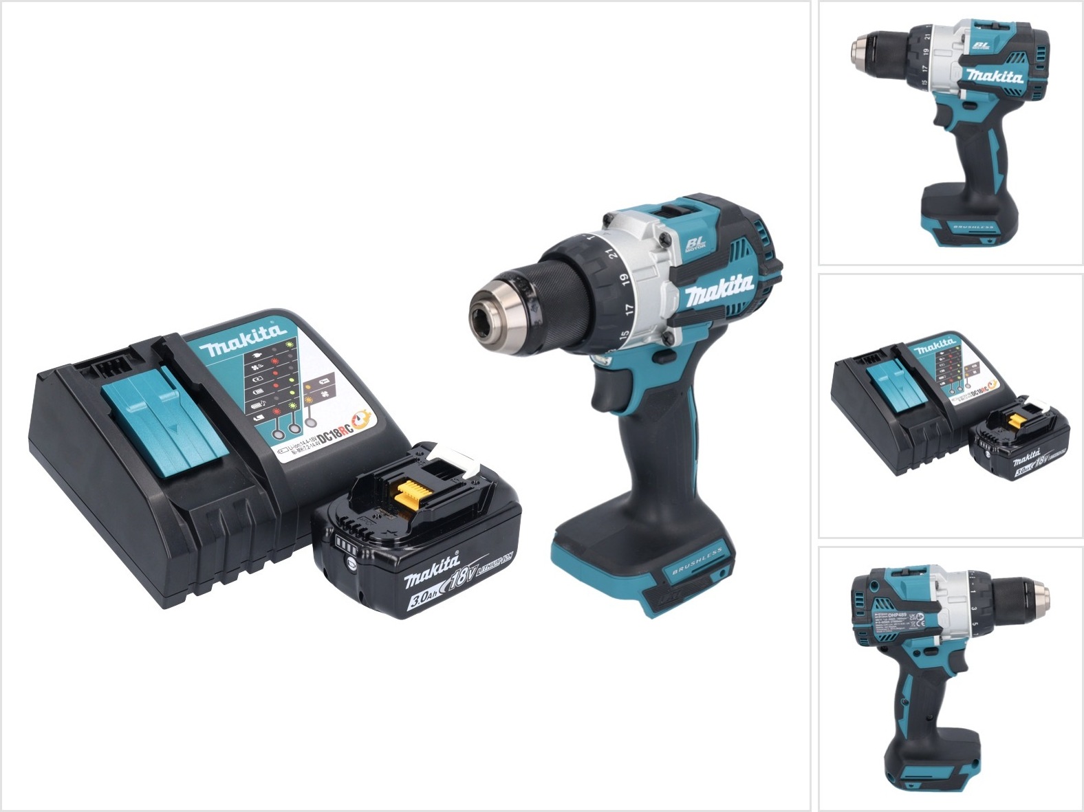 Akumulátorová príklepová vŕtačka Makita DHP 489 RF1 18 V 73 Nm bez kefiek + 1x akumulátor 3,0 Ah + nabíjačka