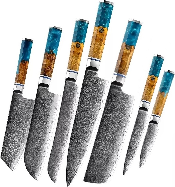 HARAHU Aomoki Damast Küchenmesser Set - 7-tlg | Hochwertige VG-10 Messer KP29417