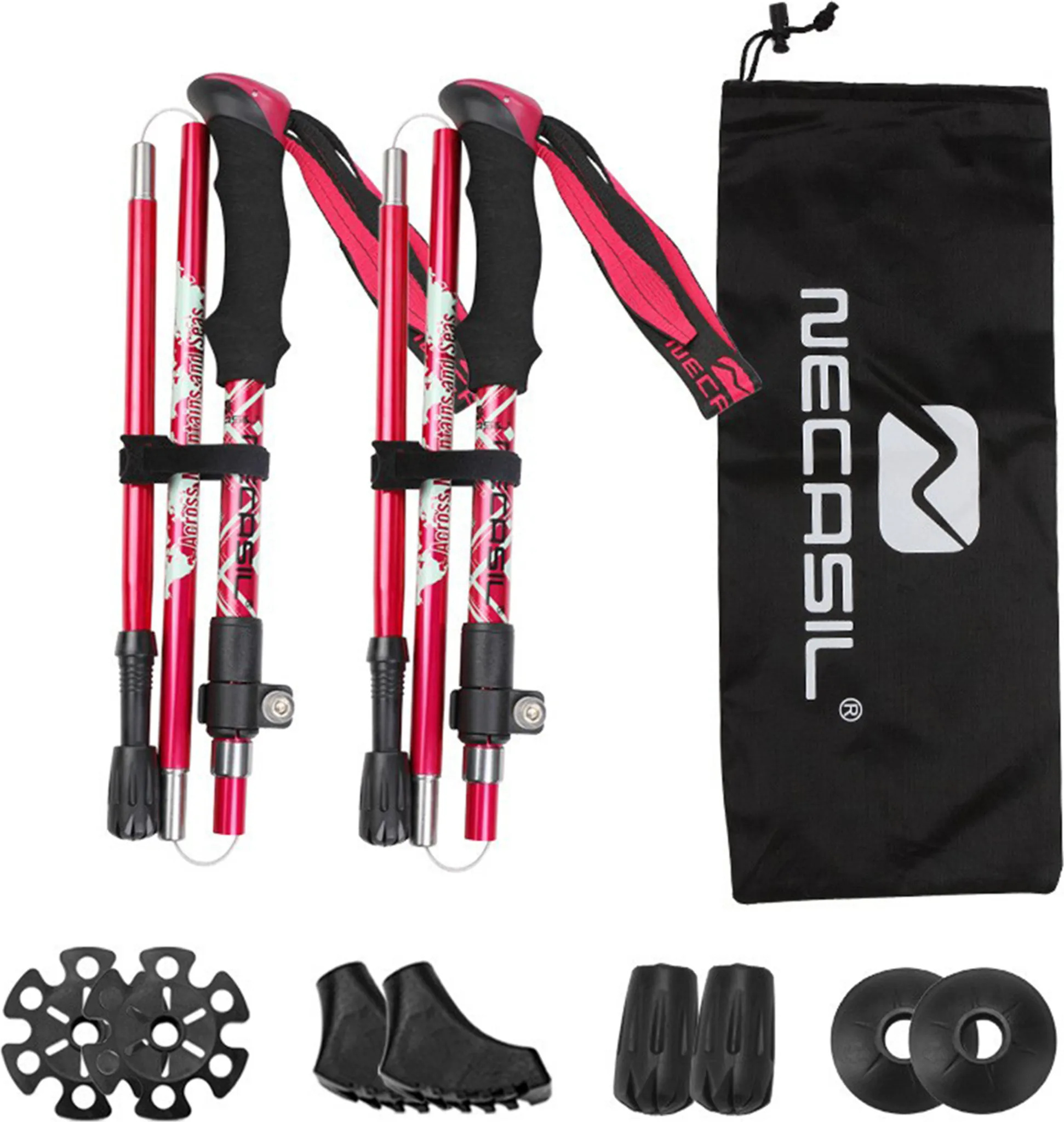 Jormftte Trekkingstöcke faltbar verstellbar - Nordic Walking Stöcke 110-125cm - Wanderstöcke mit 4 Paar Gummipuffern für Trekking Rose KAU-HT-LR-CPK-PH-20250814-4