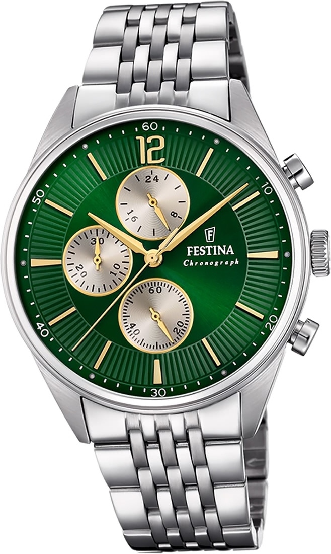 Pánske hodinky Festina z ušľachtilej ocele strieborné Náramkové hodinky Festina s chronografom D2UF20285/9