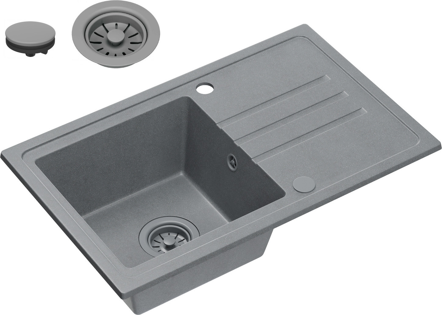 VBChome Granit-Spüle In Grau Mit Armatur – 77x44 Cm Einbauwaschbecken Mit Abtropffläche, Sprenkelfarben & Reversibel