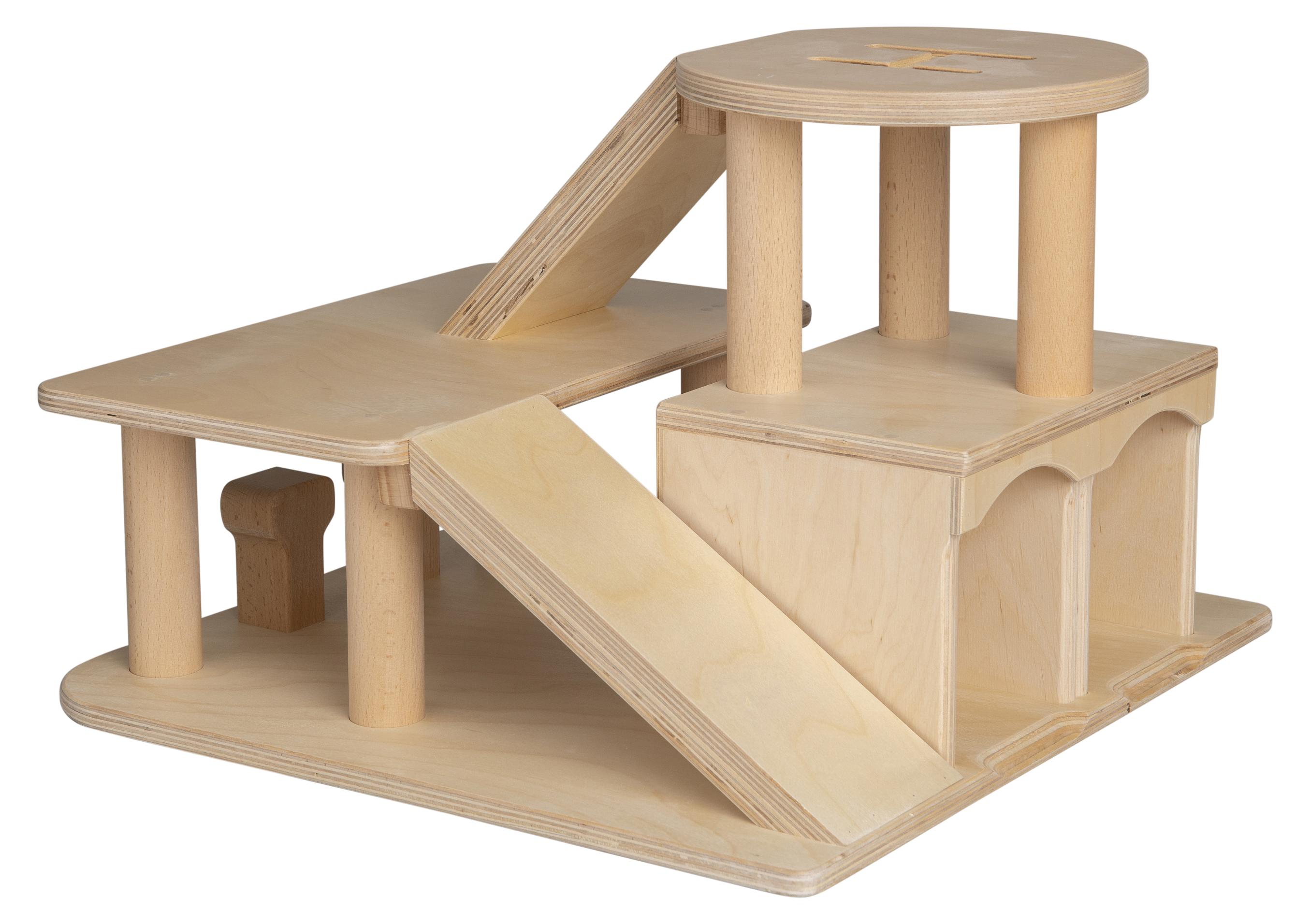 Pertina Van Dijk Toys Holzspielzeuggarage mit Hubschrauberdeck - Natur (Kinderbetreuungsqualitt) 2923B