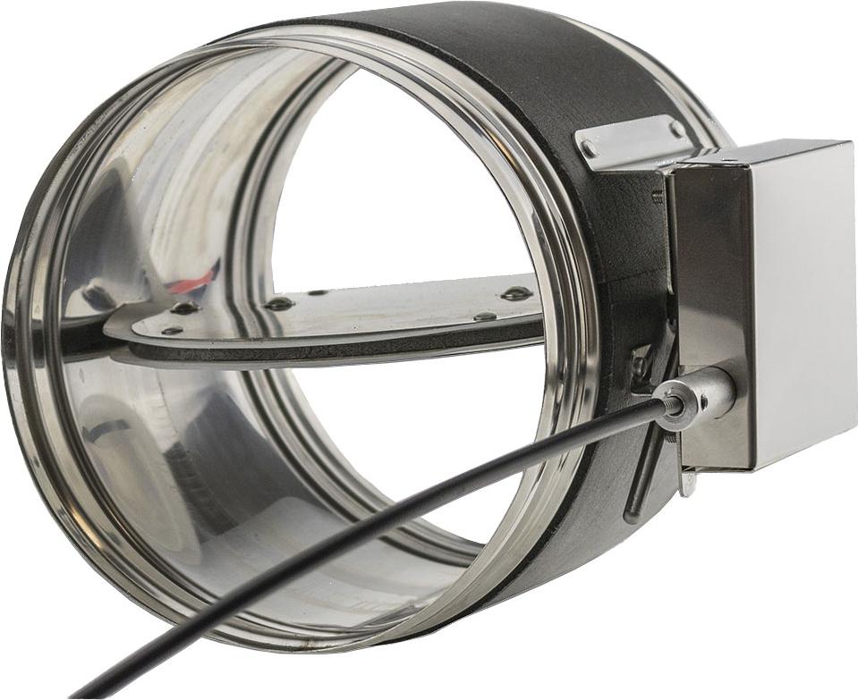 Subtiel Edelstahl-Hafnerklappe mit Bowdenzug und Unterputzhebel, weiß, Ø 150 mm