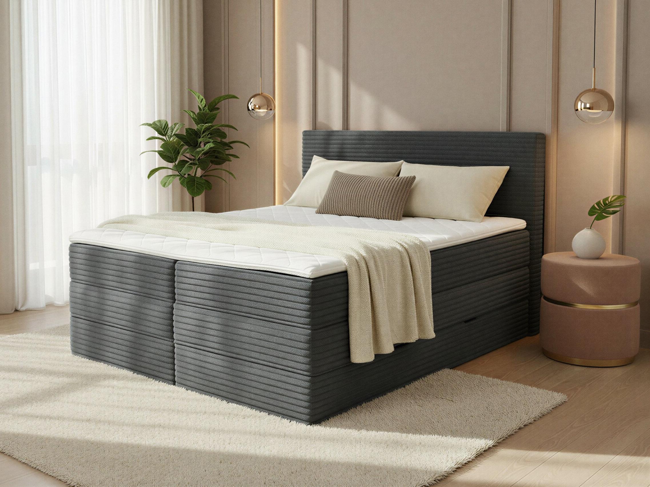 Sofnet Boxspringbett Mollo XL mit 2 Bettkästen und Topper, mit Taschenfederkern- und Bonellfederkernmatratze, Doppelbett, Polsterbett aus Cordstoff mit Stauraum (Graphit (Tilia 90), 180 x 200 cm) 7D-EYR9-VUZE
