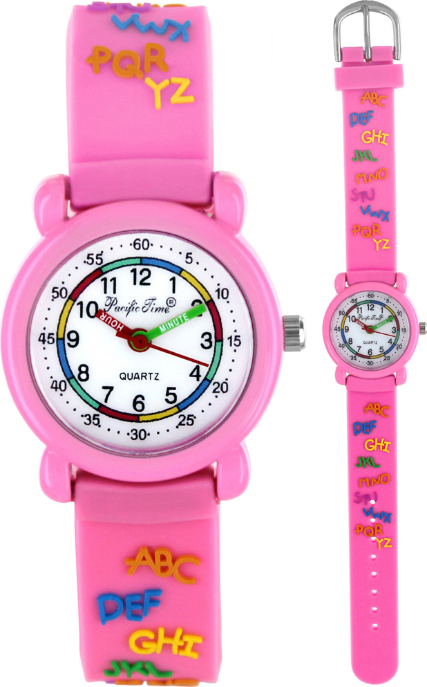 Pacific Time Kinder Armbanduhr Mädchen Lernuhr ABC Schule rosa 21550