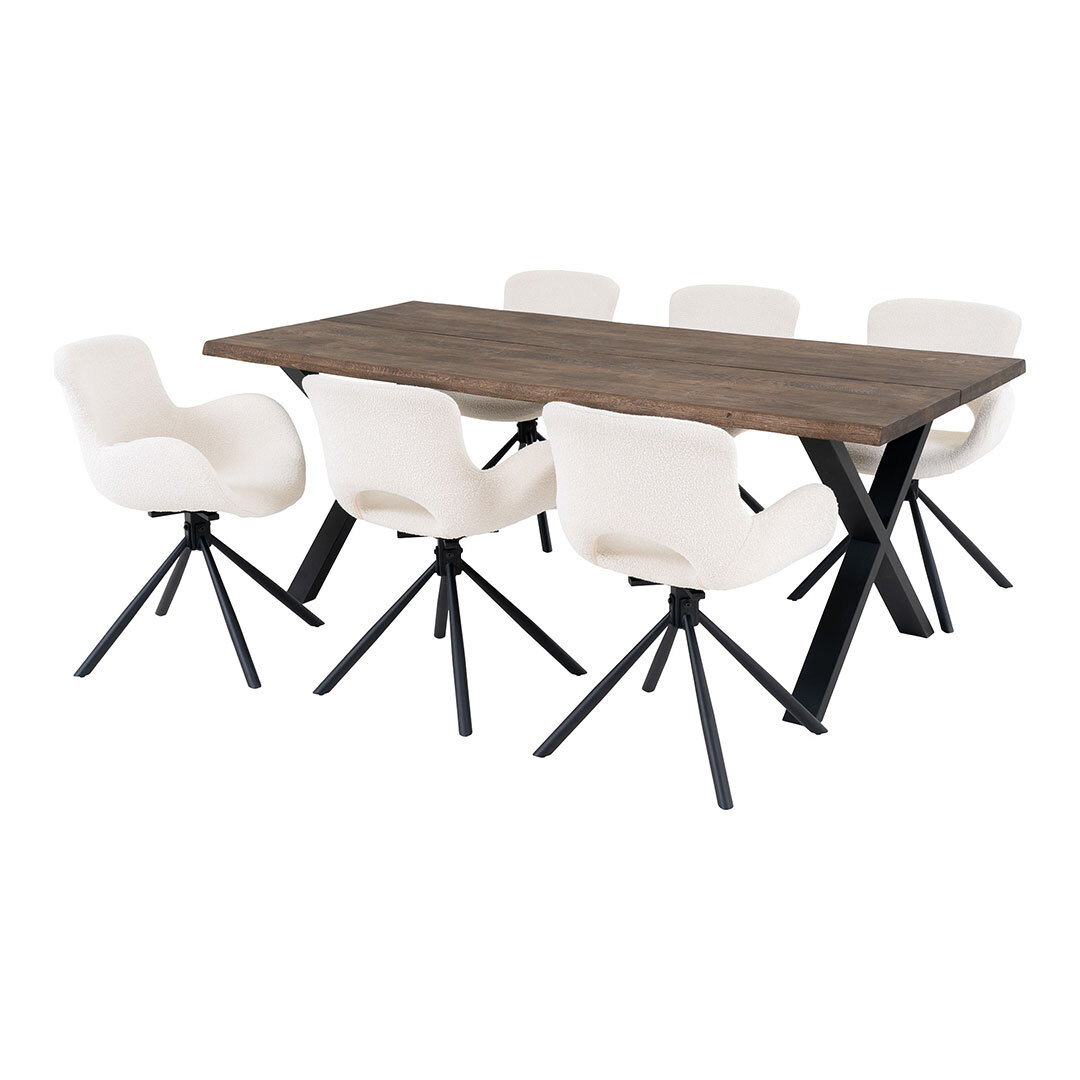 ebuy24 Toulon Essgruppe Esstisch 95x200cm natur und 6 Amorim Stuhl offwhite. 46-7771080-S
