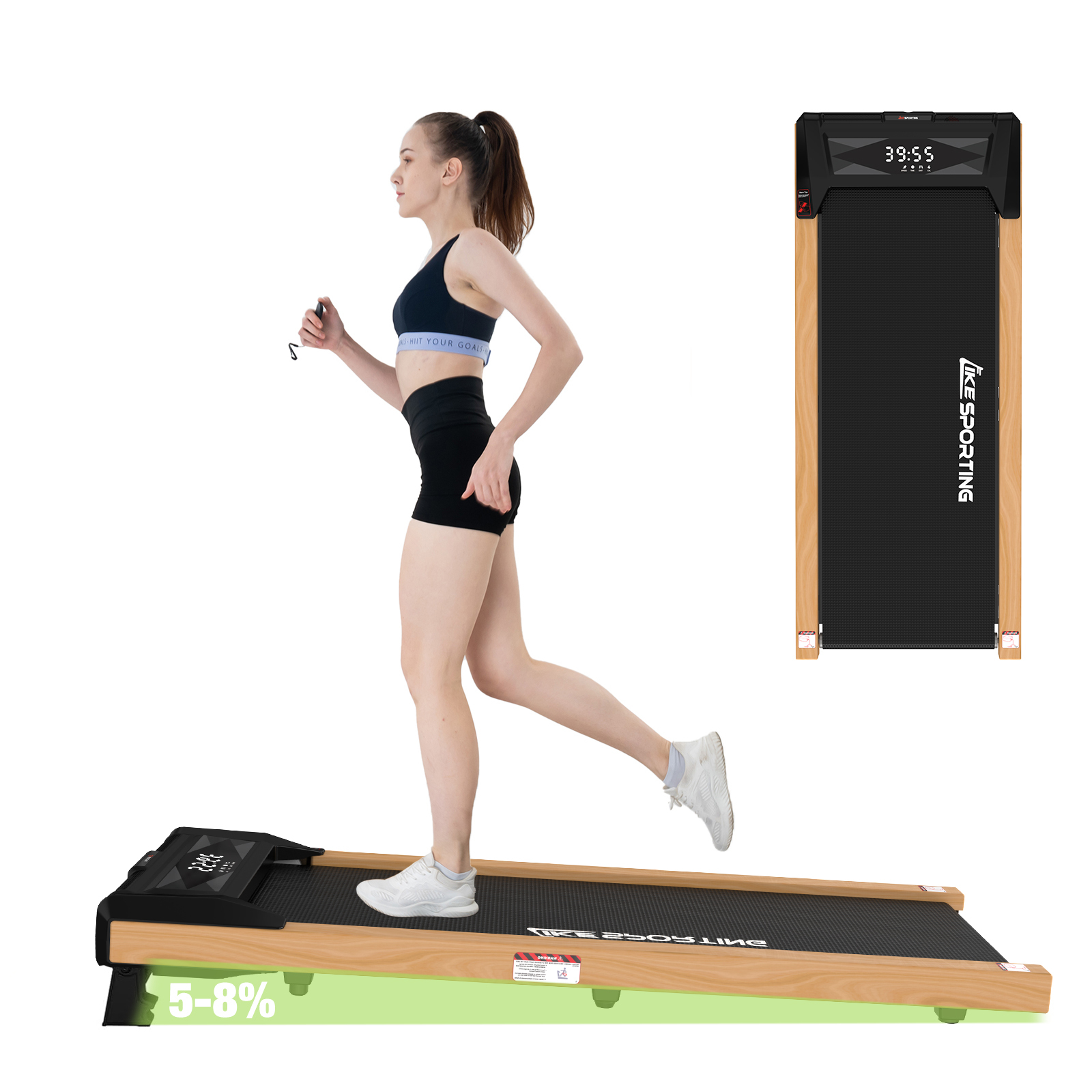 Elektrický bežecký pás GEARSTONE, 550 W motor s rozhraním Bluetooth a LCD displejom, maximálna rýchlosť 6 km/h, ideálny na fitnes doma aj v kancelárii.