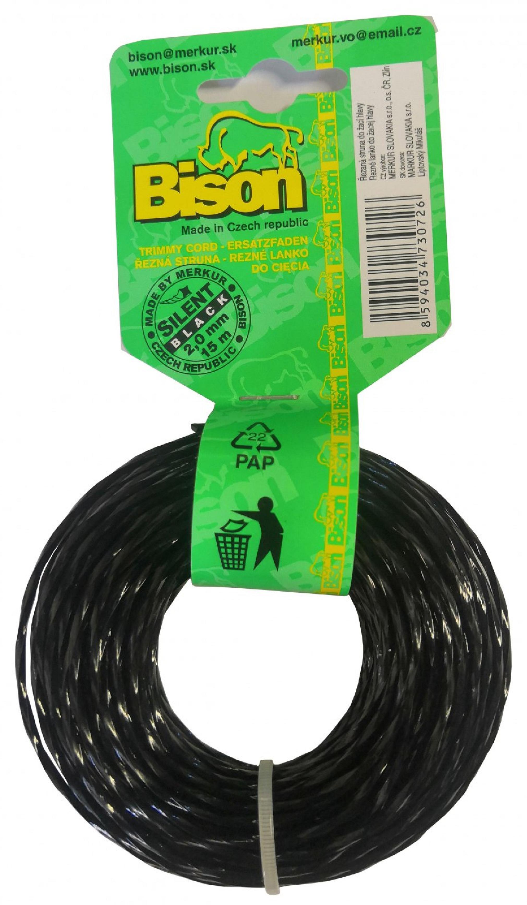 Bison SILENT BLACK (schwarz) – vierkantiges, gewendeltes Profil, 2,0 mm, 100 m 764