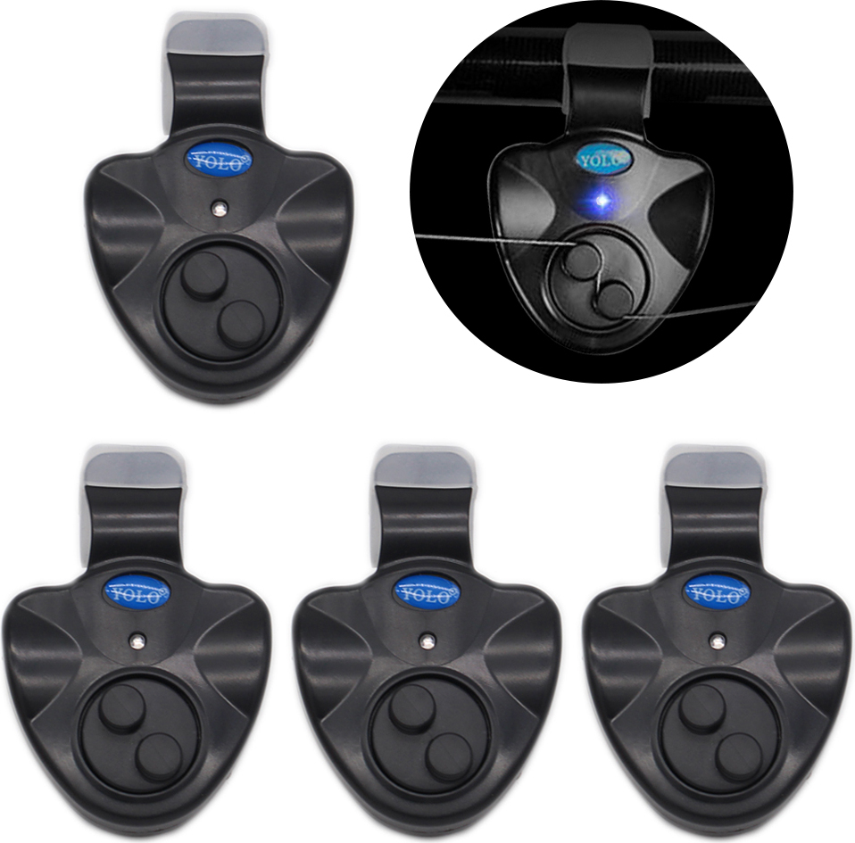 Lixada 4 Stück elektronischer Angelbissanzeiger mit Sound LED-Leuchten Anzeige Fischbissanzeiger (keine Batterie)