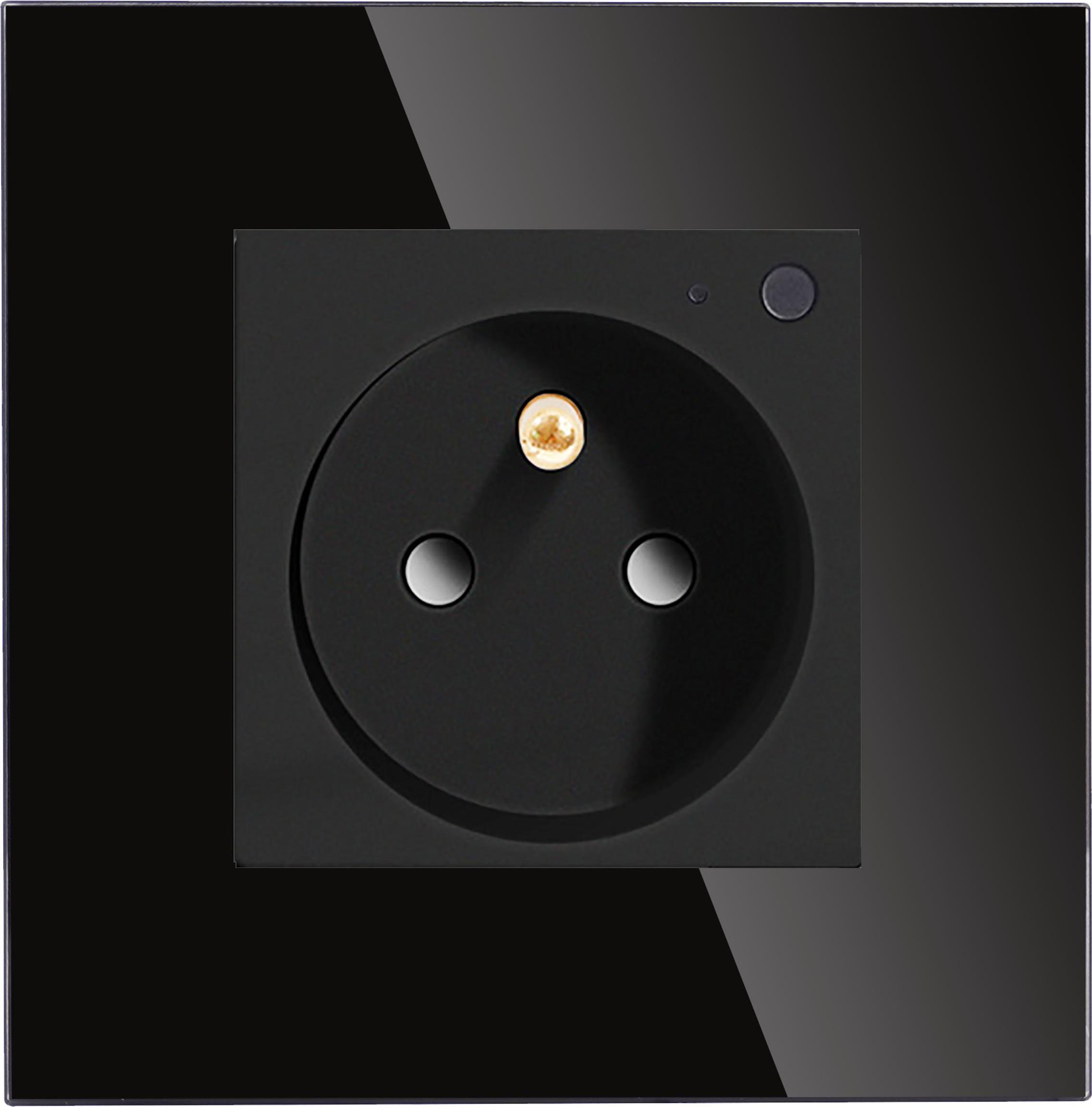 Smart Home Einzelne 230V WLAN-Steckdose mit Stromzähler, schwarz, mit Glasrahmen