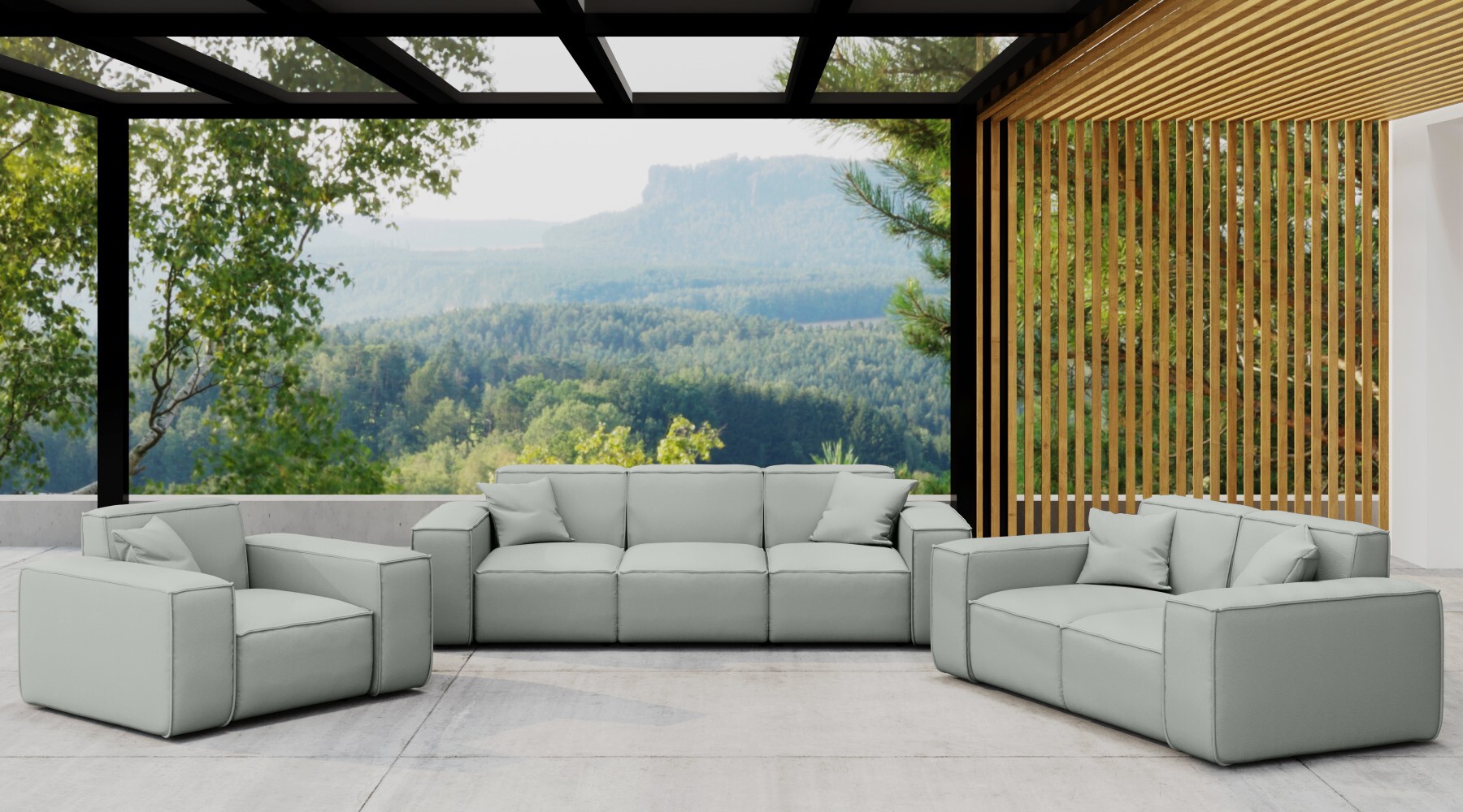 Kaiser Möbel Gartenmöbel-Set 3 2 1 für Garten, Terrasse, Gartenmöbel, MALIBU Lounge-Set, gemütlich und komfortabel Hellgrau