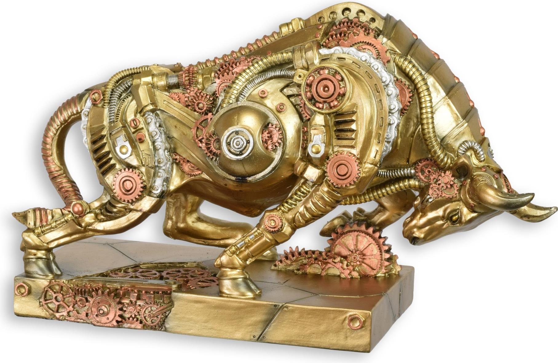 Aubaho Steampunk-Figur angreifender Stier aus Kunstharz Replikat Retro Design Dekoration