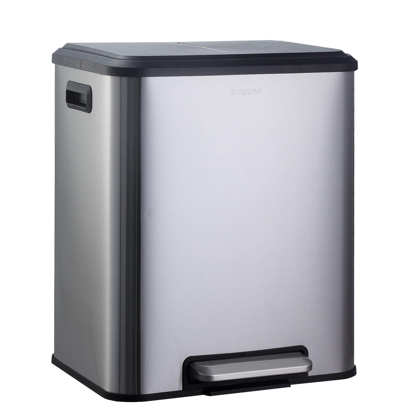 KARAT Mülleimer 2 Fächer Jack, Edelstahl, 30 L doppelter Mülleimer, Abfalleimer 2 Behälter (2 x 15 L), Tretmülleimer fd-32828