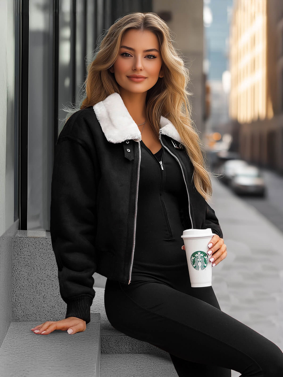 Damen Jacke Schwarz-Weiß OZONEE O/81326Z XL