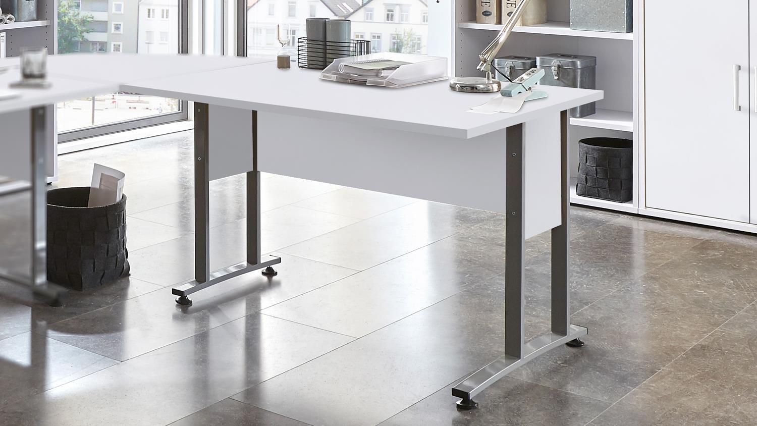 FMD Möbel Schreibtisch Calvia 1 in weiß mit Metallkufen 120 cm
