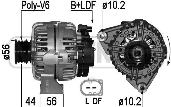 ERA 209103A alternátor LiMa 90 A 14 V, vhodný pre MERCEDES-BENZ trieda E sedan (W210), CLK (C208), trieda E kombi (S210), CLK kabriolet