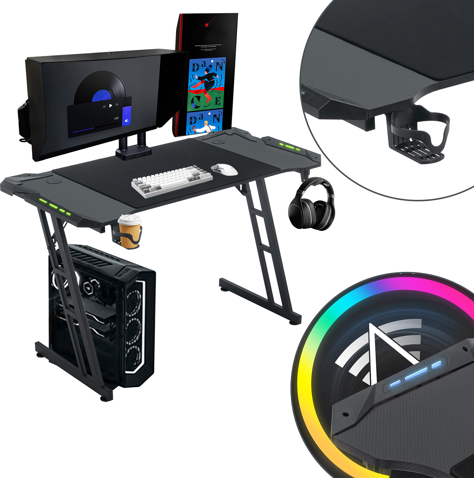 Scrivania Da Gaming A Forma Di Z – Blu, Con Gancio Per Cuffie – 88,9 Cm – Postazione Computer - 6