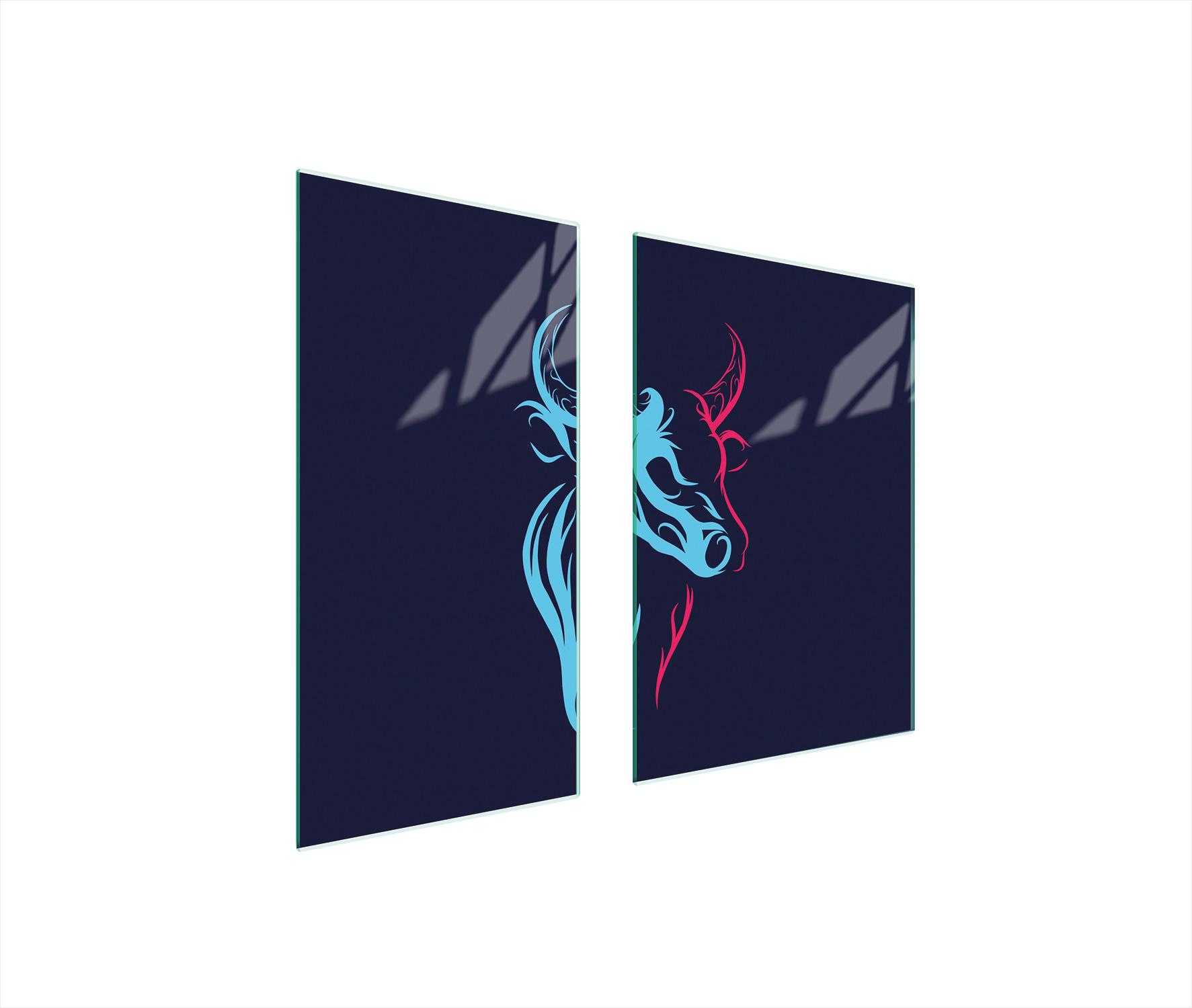 TMK ArtDeko Herdabdeckplatten 2 teilig 75x52 Glaskeramikfeld Abdeckung Glas Schneidebrett Stier Bunt