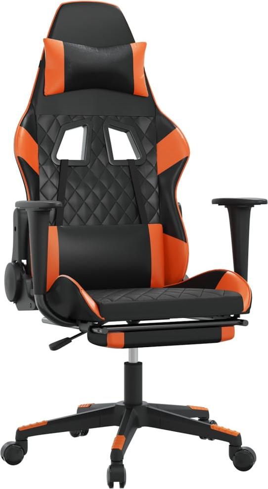 herné kreslo vidaXL s masážou a opierkou nôh Black Orange Faux Leather