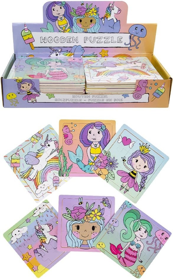 BEMIRO Holzpuzzle Mädchen - Meerjungfrau und Einhorn 8100