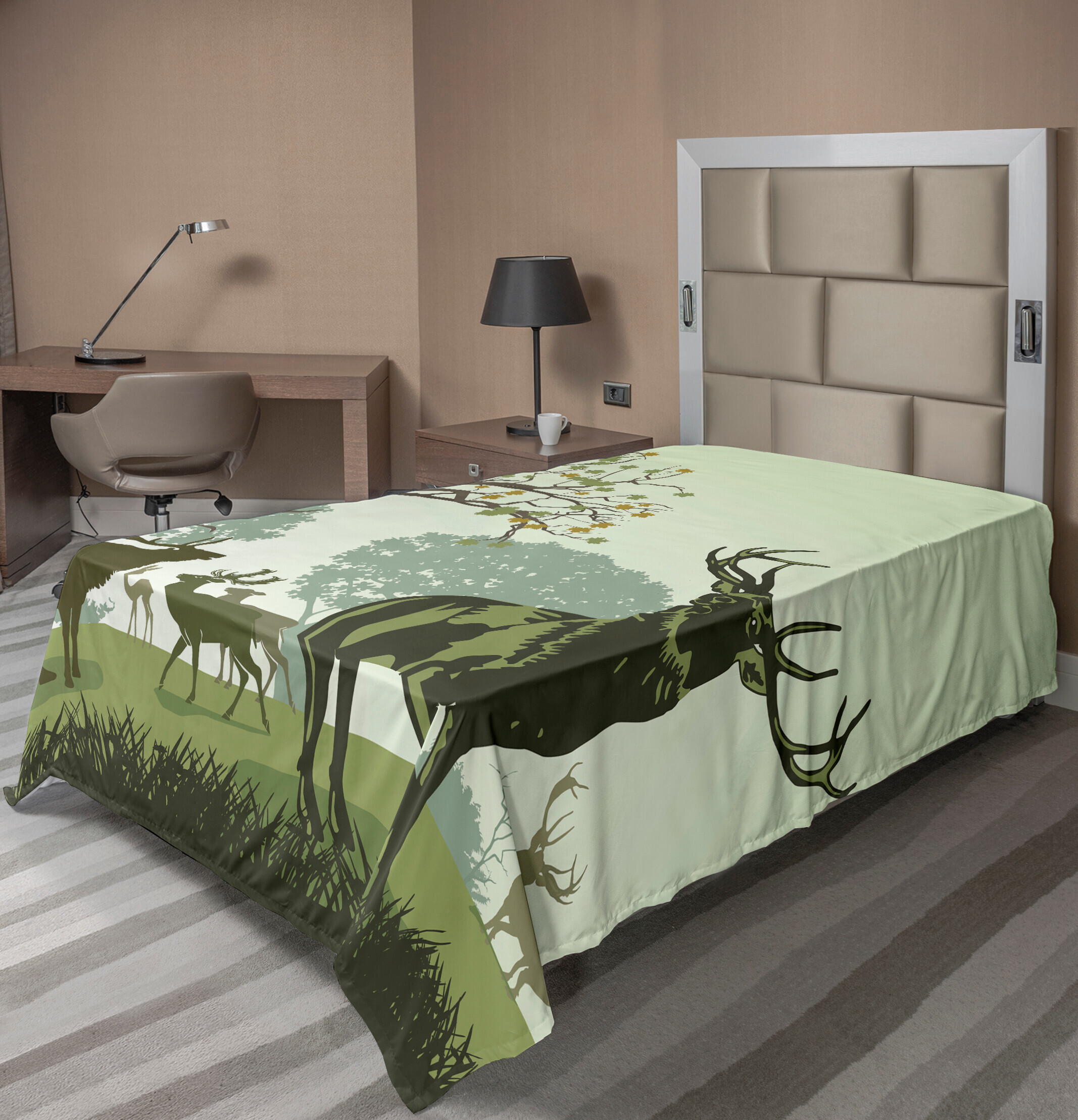 KOZMOS TEKSTL VE GER DÖNÜÜM SANAY TCARET LMTED RKET ABAKUHAUS Geweih Bettlaken, Rotwild Und Wild Lebende Tiere Im Park Weltnaturerbe Waldgebiet Ren Natur Szene, weiches bequemes oberes Bettlaken für ein dekoratives Bett 1 Stück 260 cm x 168 cm, Grün flat_12799_twinxl_de