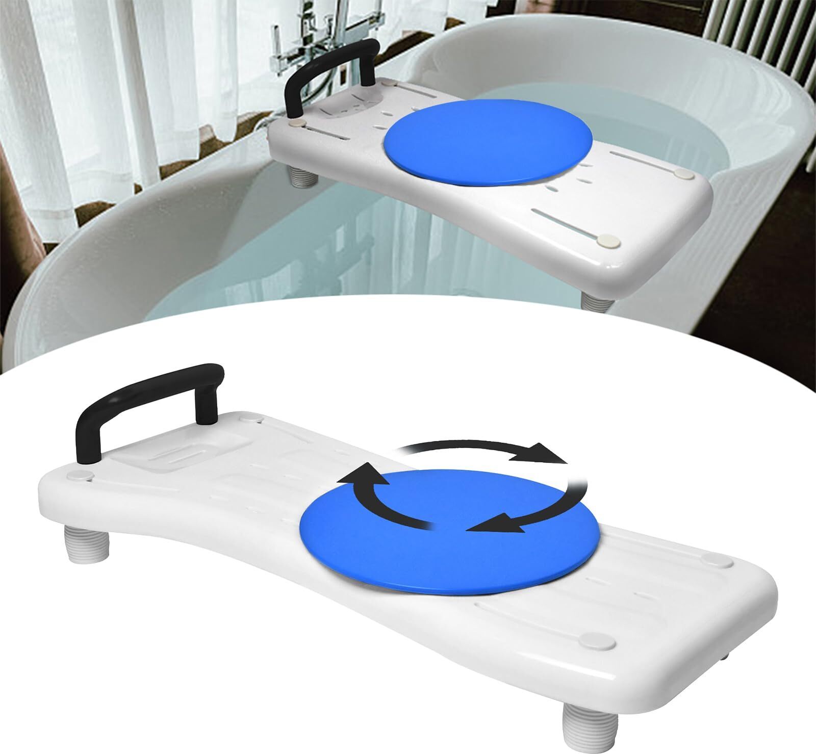 SUNDO Planche de Baignoire PLUS 78x35cm Blanc Poignée Bleue main image 1