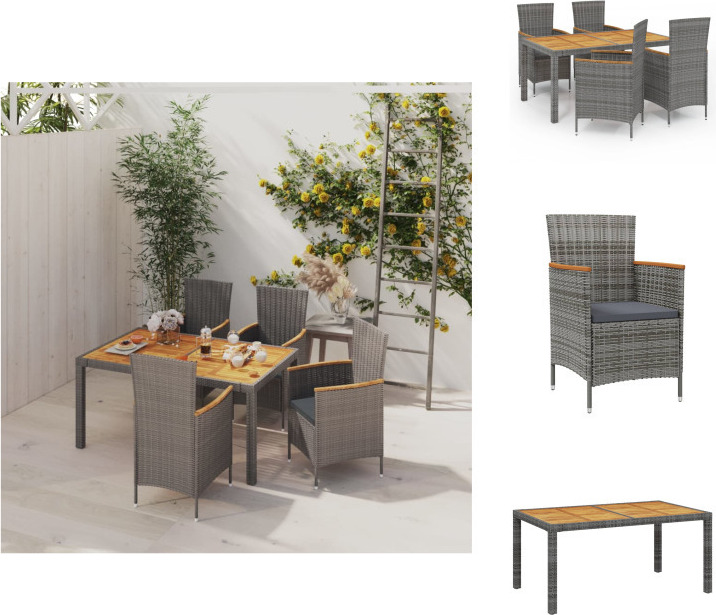 vidaXL 5-dielny záhradný jedálenský set s vankúšmi polyratan sivý - Záhradný nábytok sety
