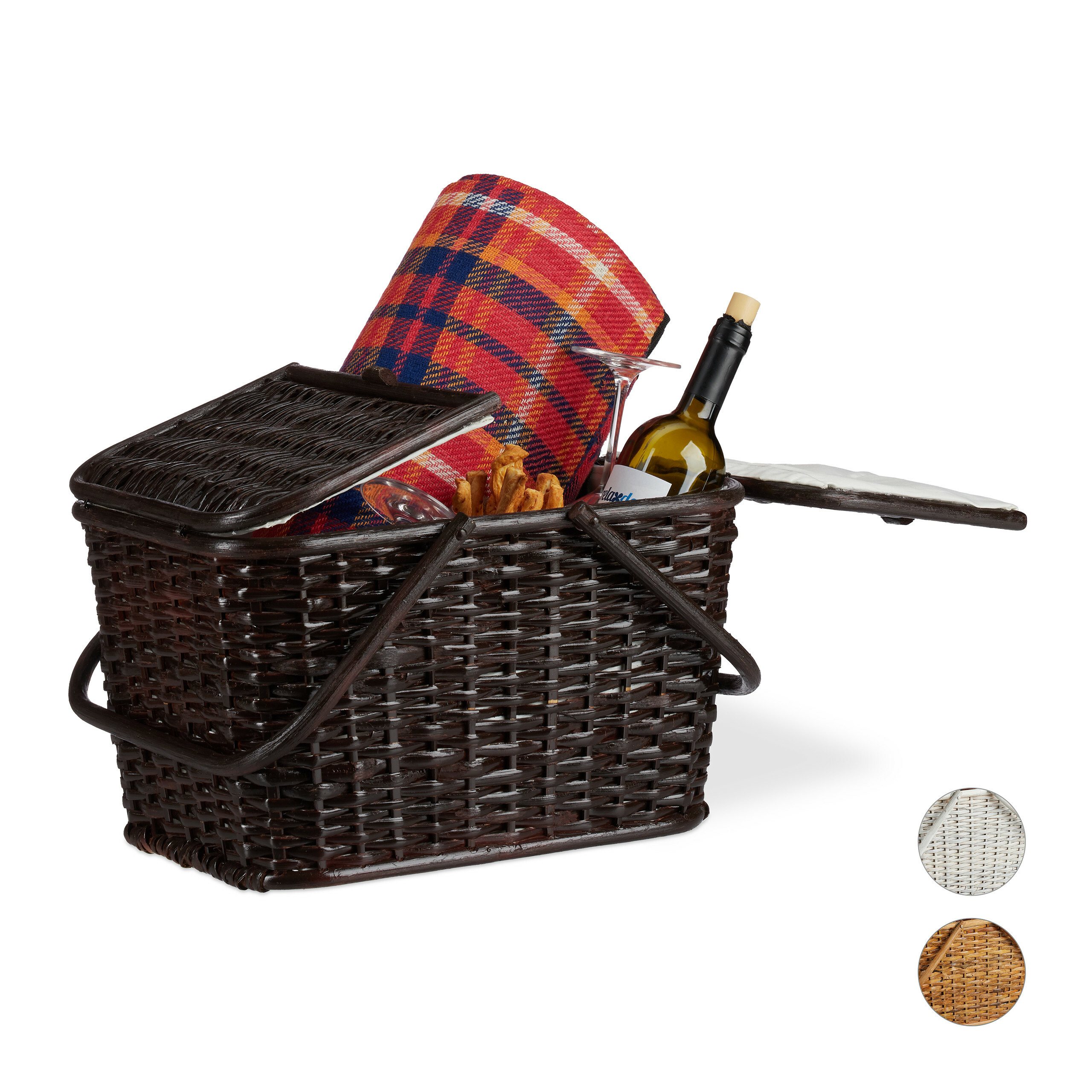 Picknickkorb Geflochten Korb aus Rattan Korb mit 2 Deckeln Weidenkorb Einkaufskorb Aufbewahrungskorb Picknickorb