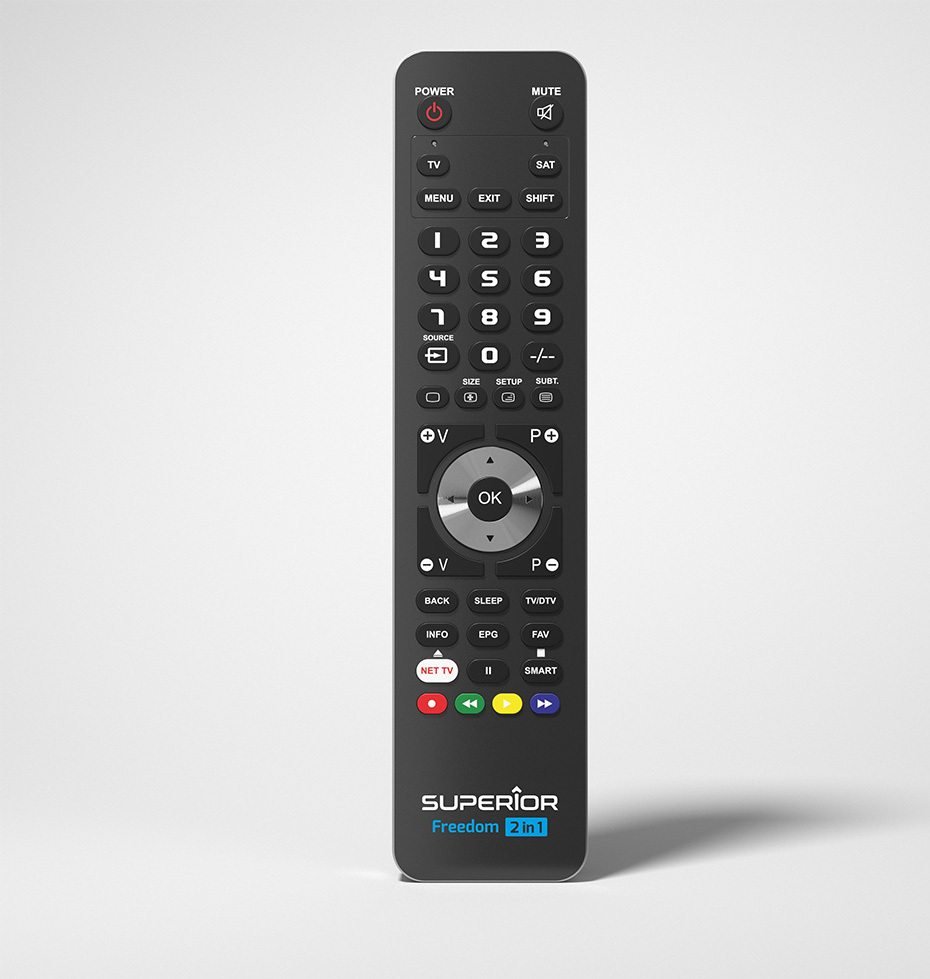 Superior FREEDOM 2v1 Fernbedienung RF Wireless DTT, DVD/Blu-ray, Medienzentrum, Media player, SAT, TV, VCR Drucktasten