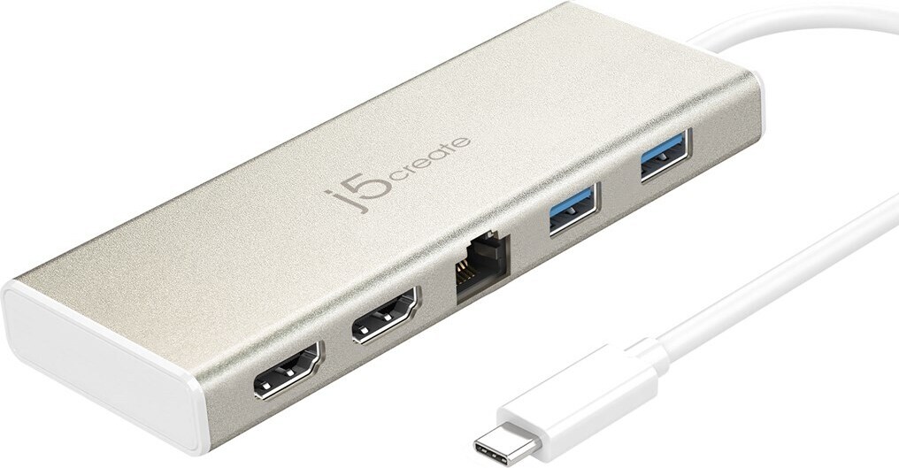 j5create JCD381-N USB Type-C™ Dual HDMI Mini Dock-Ethernet/ USB 3.1 HUB / PD2.0 - USB 3.2 Gen 1 (3.1 Gen 1) Type-C - HDMI - PS/2 - USB 3.2 Gen 1 (3.1 Gen 1) Type-A - 5000 Mbit/s - 3840 x 2160 Pixel - Beige - Weiß - Aluminium
