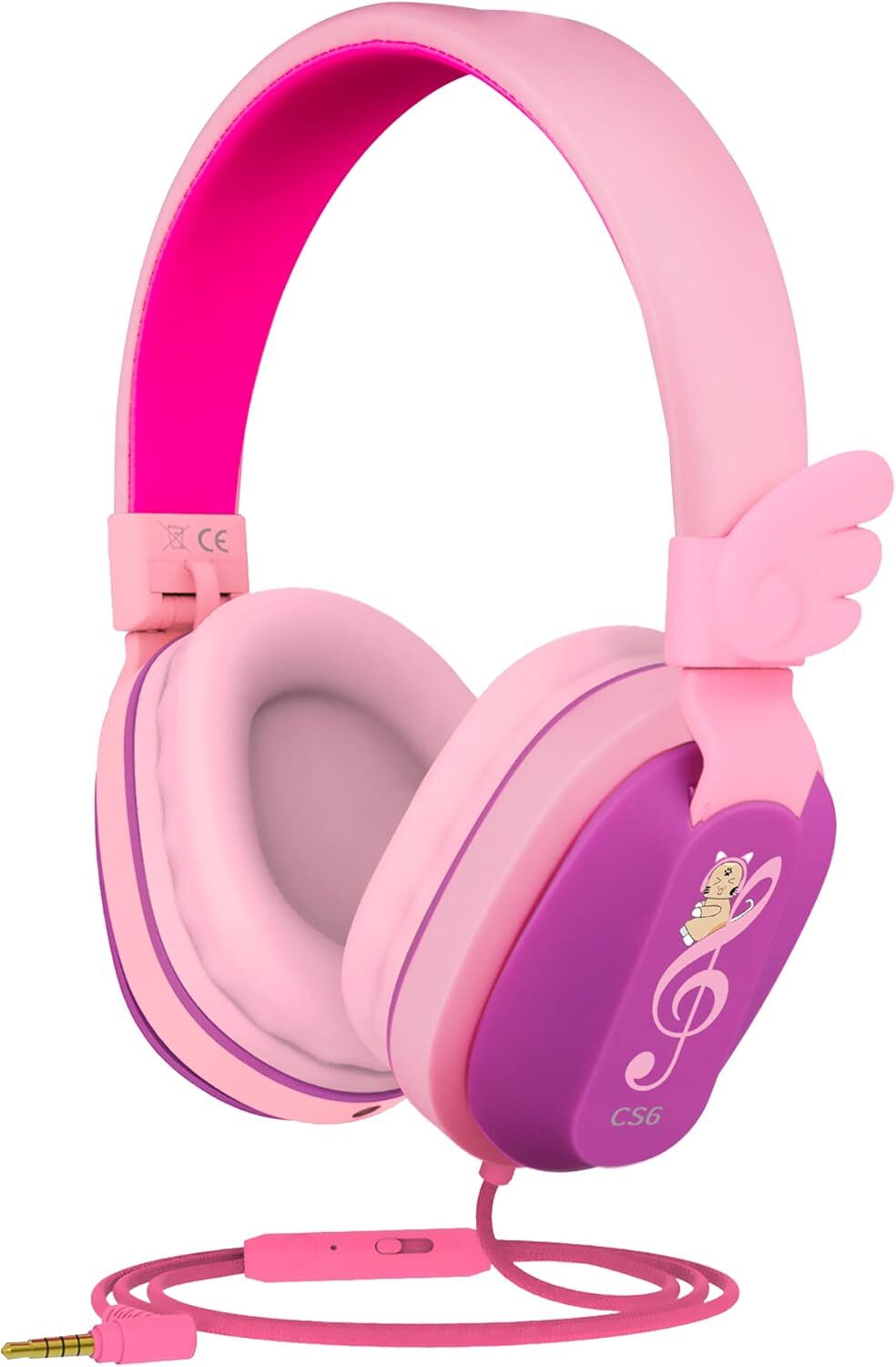 Riwbox Detské slúchadlá s káblom, CS6 Ľahké skladacie stereo slúchadlá s funkciou zdieľania náhlavnej súpravy s mikrofónom a ovládaním hlasitosti