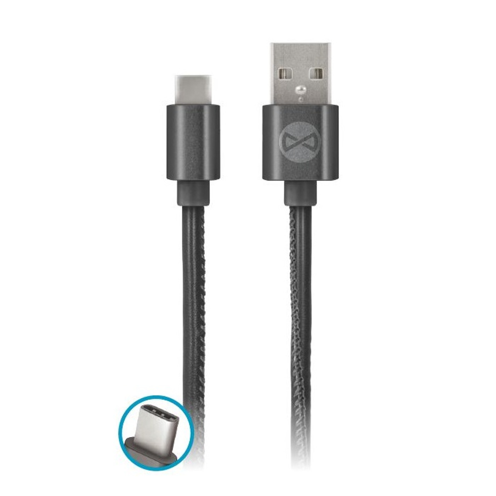 FOREVER USB nabíjací kábel dátový kábel typu C USB kábel z plastovej kože v čiernej farbe pre smartfón Android Samsung Galaxy Sony Xperia HTC Huawei LG Microsoft