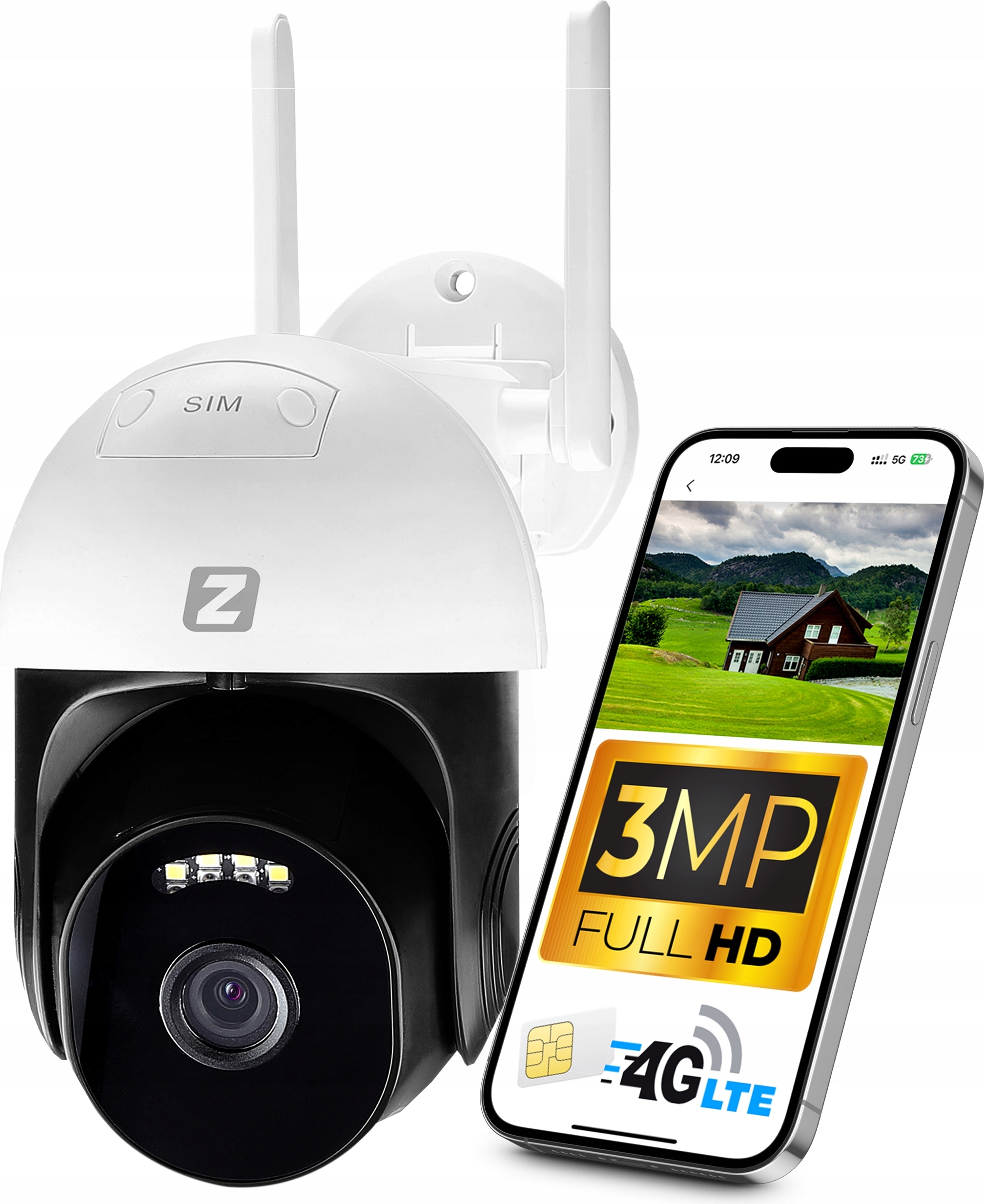 Zintronic IP-Kamera 4G LTE V2 GSM 3Mpx mit Bewegungserkennung und Zwei-Wege-Kommunikation