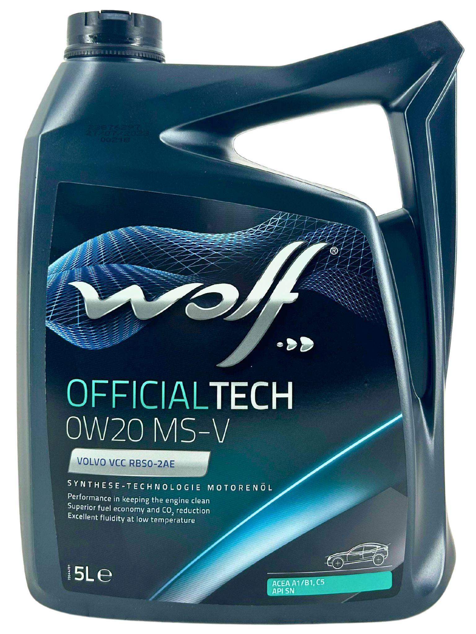 WOLF Officialtech MS-V für 0W-20 5 Liter Motoröl Motorenöl Vollsynthetisch HC Synthese 9.55535-DM1 9.55535-DSX VCC RBS0-2AE Öl 1051972