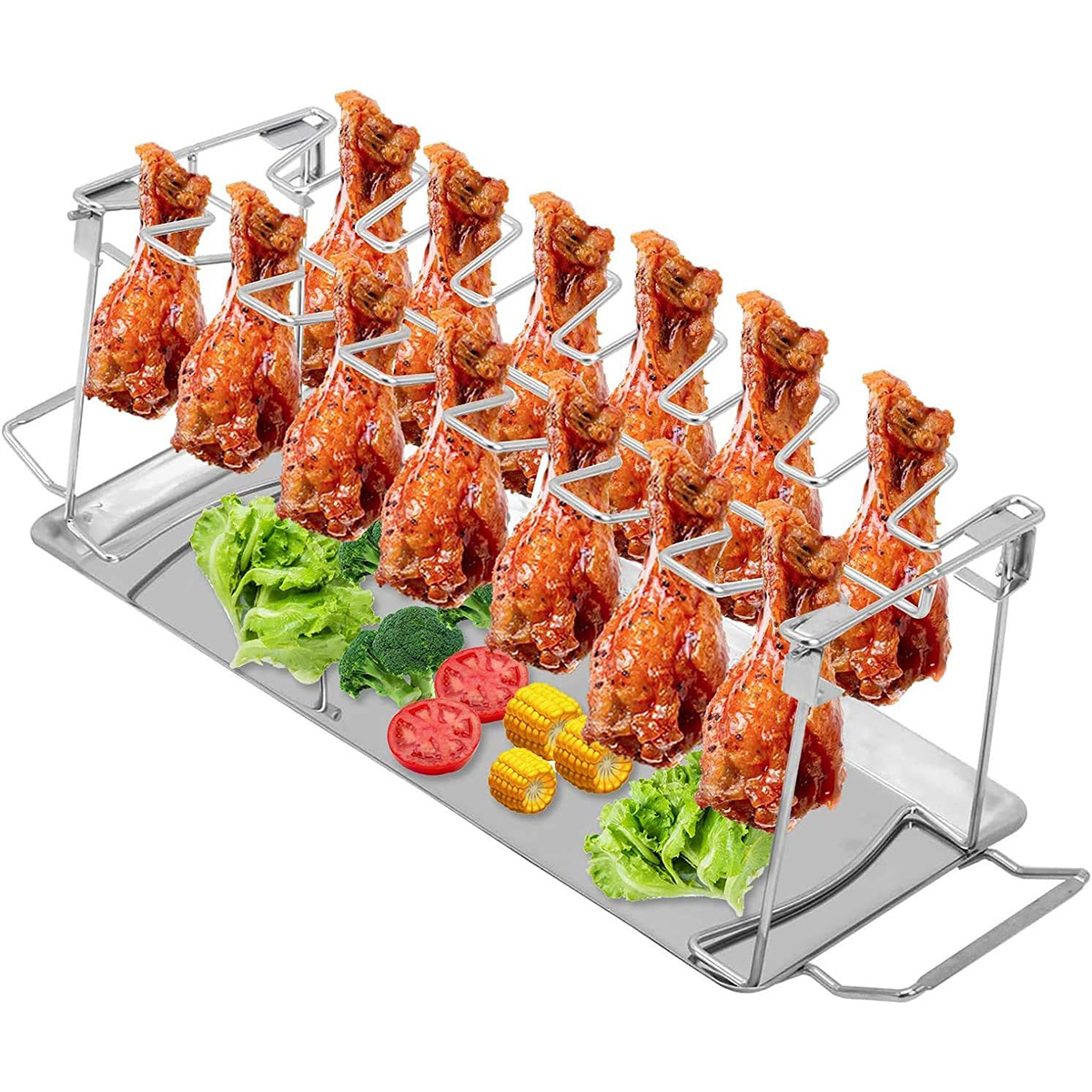 Dopwii 2-teiliger Hähnchenschenkel-Grill, 14 Fächer, Edelstahl-Hähnchenschenkel-Grill für Smoker, Picknick, Grillzubehör KAUF-Wohn-KF1361-17